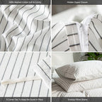 MooMee Striped Duvet Cover Set 100% Washed Cotton Linen Like Textured Breathable Durable Soft Comfy (White Dark Grey Wide Stripes, Super Queen 90"x98")