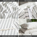MooMee Striped Duvet Cover Set 100% Washed Cotton Linen Like Textured Breathable Durable Soft Comfy (White Dark Grey Wide Stripes, Oversized King Plus 128"x120")