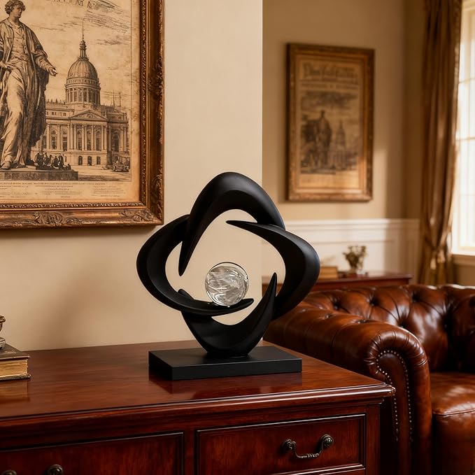 AWNR Gold Abstract Sculpture House Decor Aesthetic - Home Décor Accents for Nightstand, Shelves, Dining Room, Entryway Table, Office, Desk Accessories (Black C)