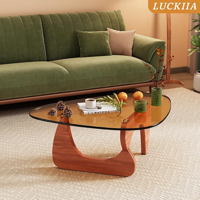 Coffee Tables Glass Small Farmhouse Coffee Table Mid-Century Modern Wood Center Table for Living Room, Walnut Brown, 32 Inch