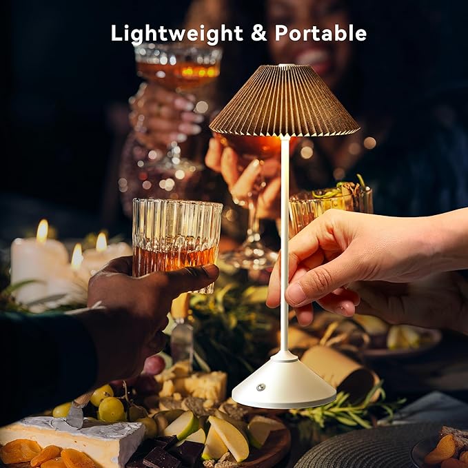 Cordless Rechargeable Touch-Control LED Table Lamp – 3 Adjustable Color Temperatures, Lightweight & Portable, Matte Metallic Finish, Waterproof, Battery Operated for Indoor& Outdoor (White)