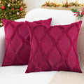 decorUhome Spring Throw Pillow Covers 20x20 Inch Set of 2, Soft Plush Faux Fur Wool Burgundy Couch Pillow Covers, Decorative Neutral Pillow Cases for Bed Sofa Living Room Home Decor