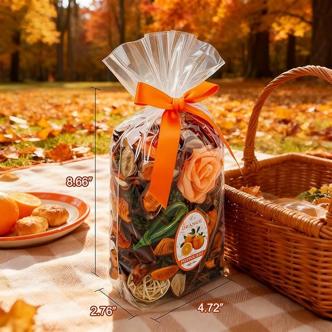 Potpourri Bags & Essential Oil Bracelet Set, Home Decor Scents of Citrus, Fall Potpourri Bowl Fillers + Aroma Diffuser Stainless Bracelet, Women Gifts for Mom, Grandma, Wife, Friend-Orange