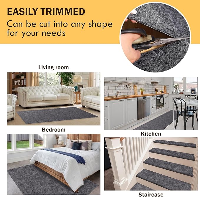 Waterproof Rug Pad, Thick 6x9 ft Under Area Rug Carpet Pad, Non Slip Felt Rug Pads for Hardwood Floors, Keep Carpets in Place Soft and Prevent Rug from Wrinkling or Buckling