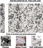 Drawer Liner Contact Paper for Dresser Peel and Stick Wallpaper Sketched Design 15.7x196.8in Self Adhesive Removable Black Maroon Rose Floral Butterfly Vintage Cabinet Shelf Renter Friendly