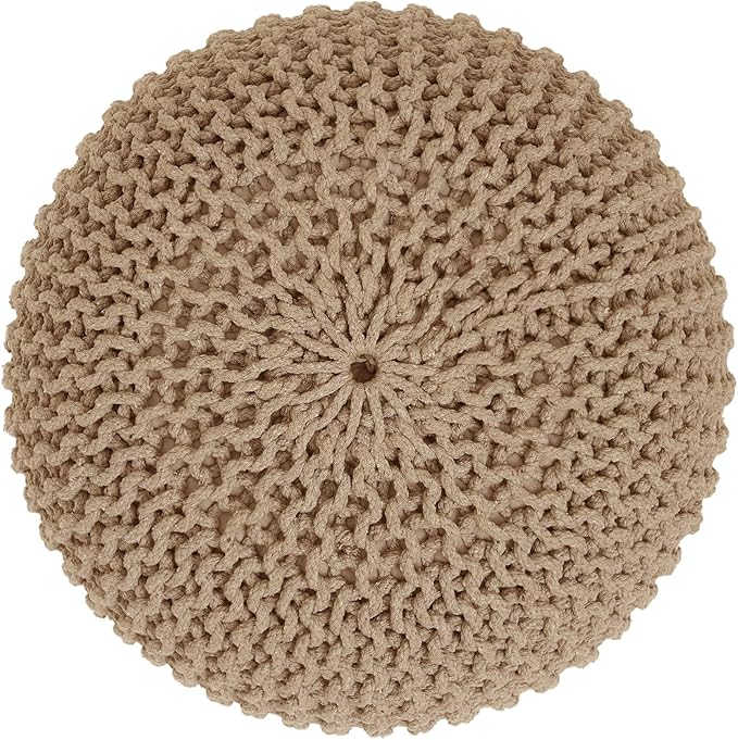 REDEARTH · Round Pouf Ottoman - Hand Knitted Cable Boho Poof Home Décor Pouffe Circular Footrest for Living Room - Nursery - Bedroom - Lounge 100% Cotton (19.5”x19.5”x14”) - Beige, Set of 2