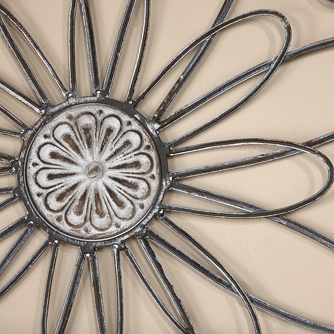 YiLifebes Metal Flower Wall Decor, 18”x18” Metal Floral Scroll Wall Art, Iron Wall Decoration Sculpture for Living Room Bedroom Bathroom Outdoor Garden, (Flower A)