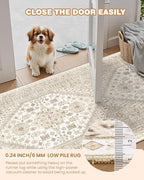 3x5 Washable Area Rug for Entryway, Kitchen Rugs Non Slip for Dining Room, Vintage Floral Soft Living Room Rug, Thin Area Rug Indoor for Bedroom, Kids Room Decor(Cream/Beige,3'x5')