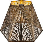Etched Metal Lampshade, Hexagonal Lamp Shade with Antique Bronze Exterior&Gold-plated Interior, 7" Top x 13.8" Bottom x 9.5" Height, Spider Fitter