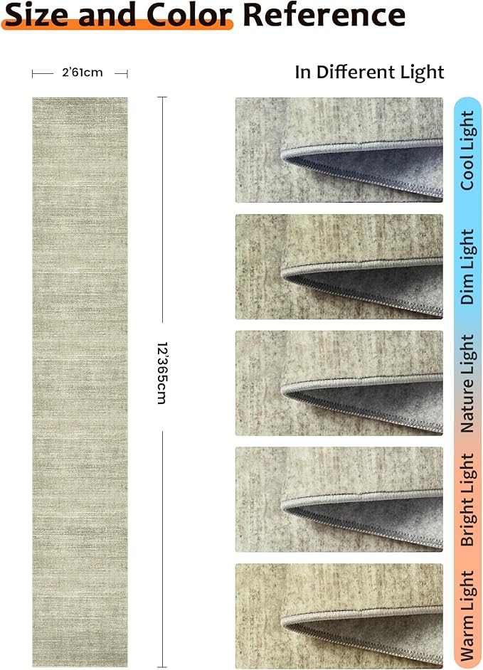 Art&Tuft Non-Slip Runner Rug - 2x12 Runner Rug Washable Low-Pile Rugs Runners, Soft Distressed Carpet Runner for Bedroom Bathroom Kitchen Laundry Living Room, Green