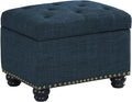 Convenience Concepts Designs4Comfort 5th Avenue Upholstered Storage Ottoman 24" - Contemporary Foot Stool and Seat with Hinged Lid for Living Room, Dining Room, Office, Den, Dark Blue Fabric