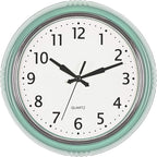 Bernhard Products Retro Wall Clock 9.5 Inch Green Kitchen 50's Vintage Design Round Silent Non Ticking Battery Operated Quality Quartz Clock (Seafoam Green)