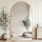 Antok Full Length Mirror, 91"x46" Oversized Floor Mirror Freestanding, Full Body Floor Standing Mirror with Stand, Hanging Mounted for Living Room Cloakroom,Gold,Arched Style