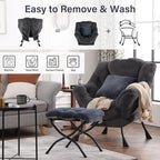 Lazy Chair with Ottoman, Large Blue Gray Lounge Accent Chair with Ottoman and FA Throw Pillow, Comfy Plush Reading Chair for Living Room Bedroom Dorm Room Office Apartment Relaxing Use