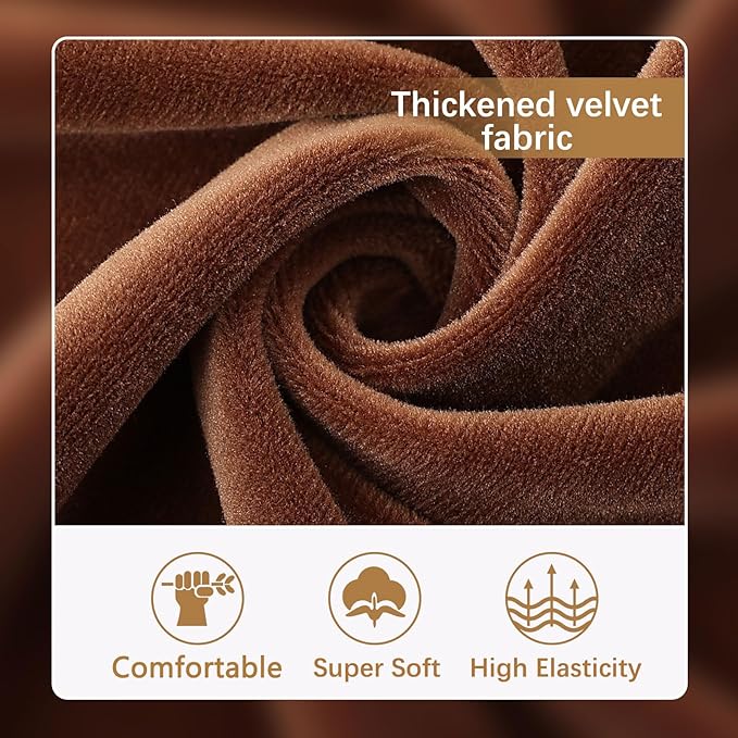 hyha Velvet Couch Cushion Covers, Soft Sofa Seat Covers for sectional 2 Cushion Couch Washable, Magic Sofa Slipcover with Elastic Bottom, Non-Slip Furniture Protector for Pets, Kid(2PC, Brown)