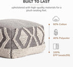 Anji Mountain 100% Handmade & Handcrafted Comfortable Home Décor Pouf Ottoman Footrest for Living Room, Bedroom, Nursery, Kidsroom, Patio Furniture - (22" x 22" x 16"- Gray,Ivory)