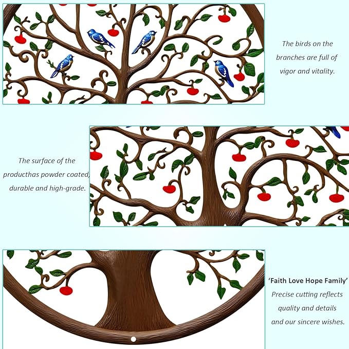 ESTART 11 Inches Tree of Life Wall Art Metal Tree Life Wall Decor Family Tree Wall Plaque Wall Hanging Sculptures for Balcony Porch Bedroom Living Room Kitchen Garden Office Indoor Outdoorr (Colorful)