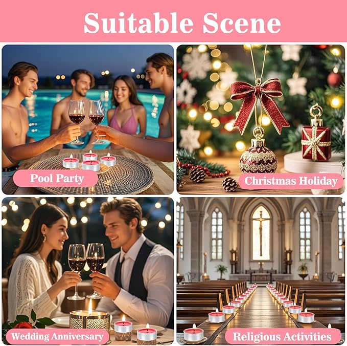 Pink Tea Lights Candles Set - MAQIHAN Mini Tealight Candles Votive Soy Candle with Cotton Wick for Home Decoration, Wedding, Emergencies, Shabbat, 25pcs