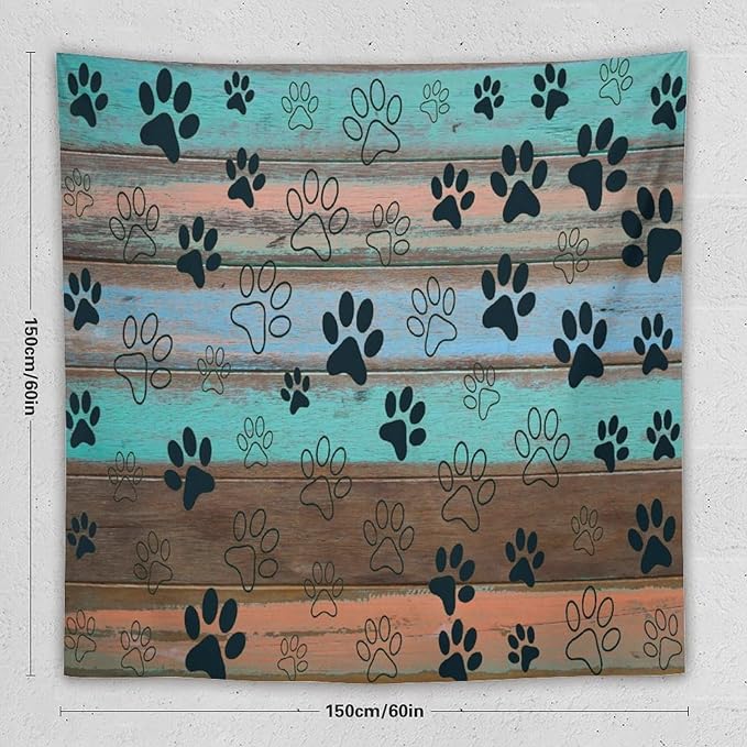 VUMIVI Dog Paw Print Tapestry Rustic Farmhouse Vintage Wood Paneling Home Decor Tapestry Wall Hanging for Living Room Bedroom Dorm Classroom Aesthetic Decor W60xL60in