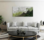 Art 24x48 Inch Hand-Painted Green and White Texture Oil Painting Modern Abstract Canvas Art Home Wall Decoration