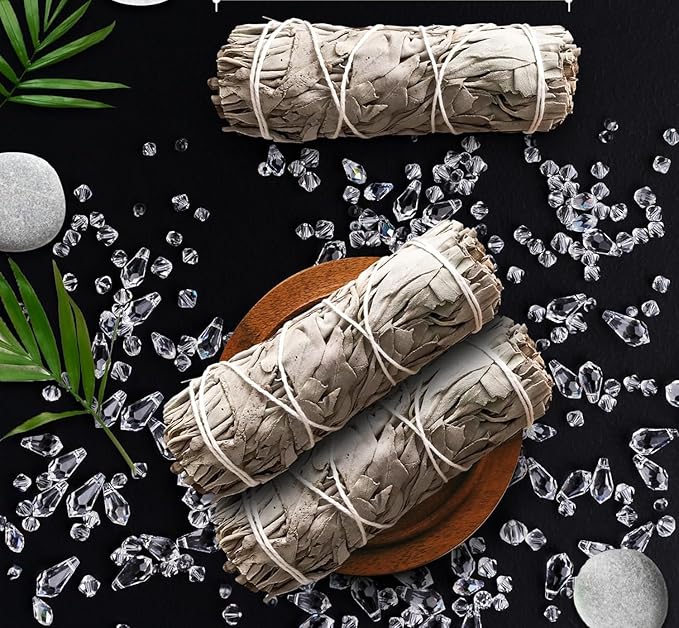 White Sage Smudge Sticks - Salvia Blanca - Reiki & Full Moon Charged with Quartz Crystals for Energy Clearing, Meditation, Negative Energy Removal, Purification, Spiritual Healing, Incense Wands (1)