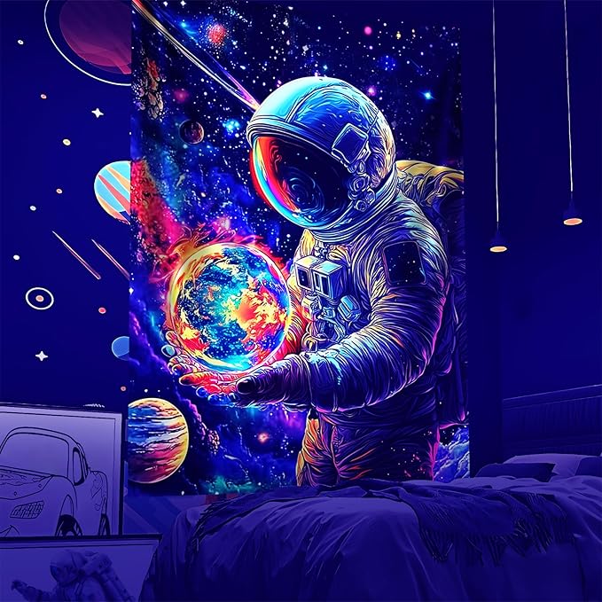 NYZE Astronaut Space Tapestry for Bedroom, Glow in the Dark Room Decor Wall Tapestries, Cool Galaxy Planet Wall Hanging, Wall Hanging for Men Guys Gamer Room Dorm Living Room 60x80 in