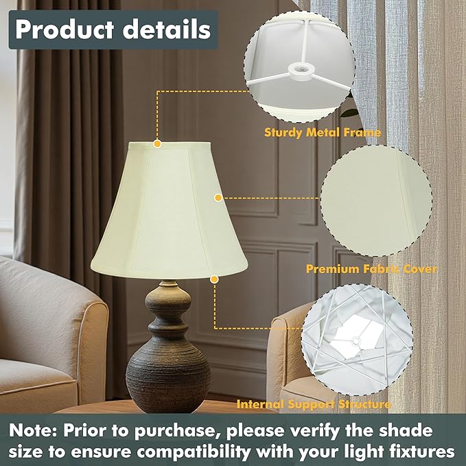 Cream Bell Lamp Shade - 1 Pack, 6.7" x 13" x 10.6" Fabric Replacement Lampshade for Table Lamp, Spider Fitter Lamp Shade for Home Decorative Lighting for Living Room, Bedroom, Study Room