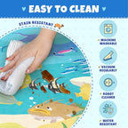Large Blue Ocean Rug for Kids Room – 8x10 Play Mat with Mermaid & Fish, Washable Non Slip Fun Crawling Carpet for Classroom Elementory, Playroom or Beach Rugs for Bedroom