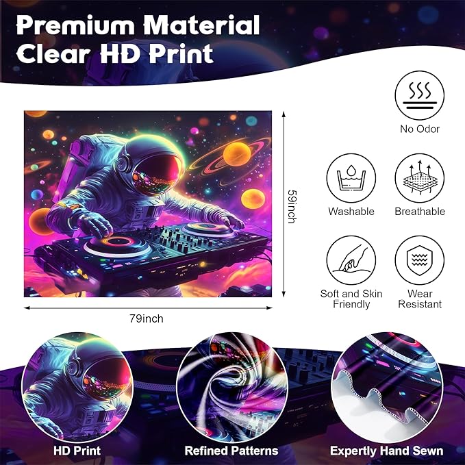 NYZE Astronaut Space Tapestry for Bedroom, Music Wall Tapestry, Party Decor Glow in the Dark Room Decor Tapestries, Cool Galaxy Planet Wall Hanging, Wall Hanging for Room Dorm 79in×59in