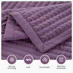 KASENTEX Queen XL Quilt Set 98"x98" – Soft Washed 3-Layer Lightweight Bedspread, Minimalist Nordic Design, All-Season Spring & Summer Quilt Set (1 Quilt + 2 Pillow Shams),Grape Jam Purple