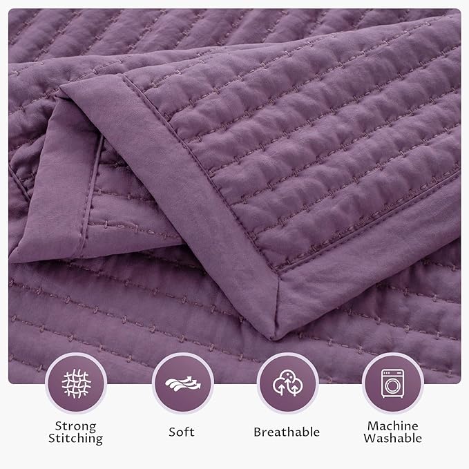 KASENTEX Twin Quilt Set 68"x86" – Soft Washed 3-Layer Lightweight Bedspread, Minimalist Nordic Design, All-Season Spring & Summer Quilt Set (1 Quilt + 2 Pillow Shams),Grape Jam Purple