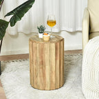 Fully Assembled Round Side Table with Gold Geometric Design & Wave Pattern, Solid Wood End Table Nightstand for Living Room, Bedroom, Office, 18 Inch (Wavy Natural Wood)