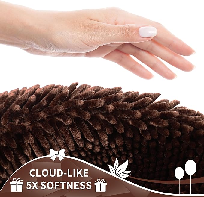 Yimobra Long Bathroom Rugs Runner 60x24 Inch, Extra Thick Soft Absorbent Chenille Bath Mat, Non Slip Machine Washable, Quick Dry Bath Rugs for Bathroom Floor, Tub and Shower, Brown