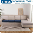 Waterproof Couch Cushion Covers, Stretch Individual Sofa Seat Cover for Sectional L Shaped Sofa, Reversible Couch Furniture Protector for Pets (3-Piece Sofa Cushion Cover, Navy)