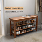 Shoe Storage Bench for Entryway - 4 Tier Shoe Rack for Front Door Entrance, Rubberwood Shoe Rack with Bench Height Adjustable, Entryway Bench with Shoe Storage for Any Room (Walnut, 39.4" W)