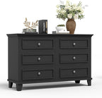 GarveeHome Farmhouse Black Dresser for Bedroom with 6 Drawer, Double Dresser TV Stand with Vintage Handle, Wide Wood Dressers & Chests of Drawers, 6 Drawer Dressers for Bedroom, Living Room, Hallway