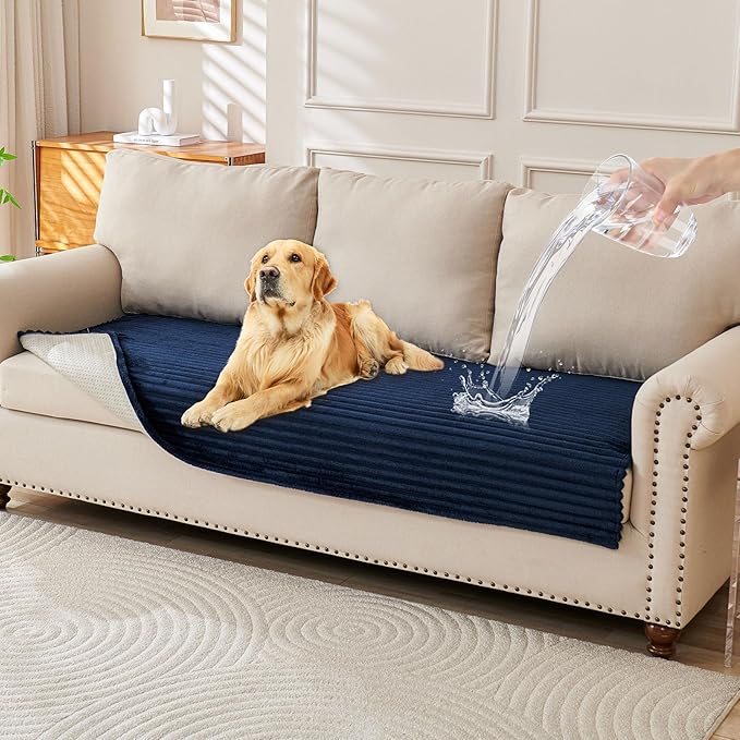 HAOMAIJIA Waterproof Couch Cover for Dogs Washable,Faux Fur Pet Couch Covers for Sofa,Soft Dog Bed Cover Non-Slip Couch Covers for 3 Cushion Couch Sofa Pet Friendly (Navy Blue, 35" x 62" 1 Pack)