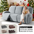 VANSOFY Recliner Couch Cover, 8-Pieces Stretch Recliner Sofa Cover Soft Jacquard Reclining Slipcover Furniture Protector with Elastic Bottom for Kid, Pets(3 Seat,Light Gray)