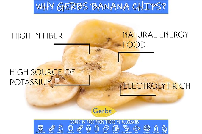 Gerbs Unsweetened Banana Chips 14 oz. | Unsulfured, No Artificial Additives, Resealable Bag | Naturally Crisp & Mildly Sweet | Top 14 Allergen-Free