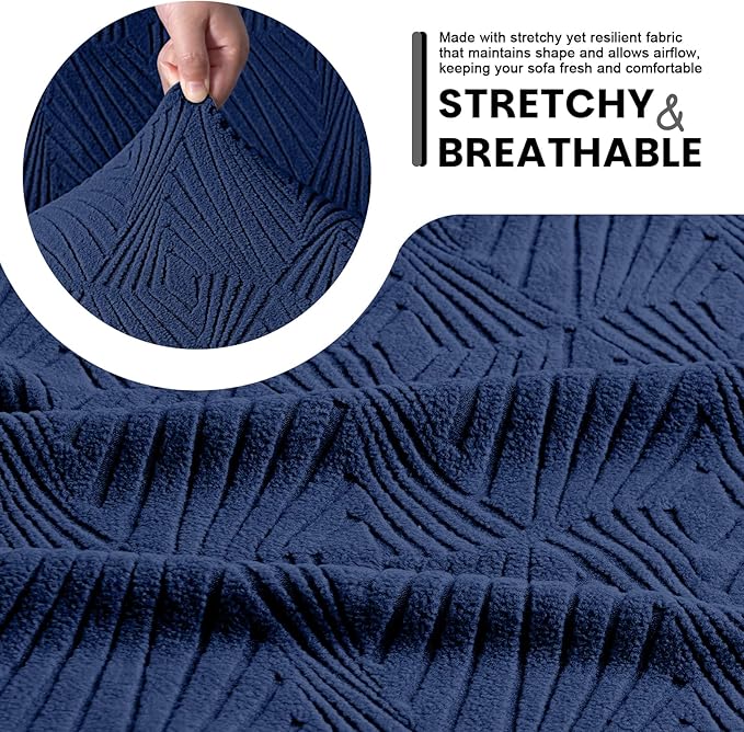 VANSOFY Recliner Couch Cover, 8-Pieces Stretch Recliner Sofa Cover Soft Jacquard Reclining Slipcover Furniture Protector with Elastic Bottom for Kid, Pets(3 Seat,Dark Blue)