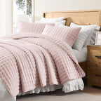 WDCOZY Pink Queen Size Quilt Bedding Sets with Pillow Shams, Lightweight Soft Bedspread Coverlet, Quilted Blanket Thin Comforter Bed Cover, All Season Summer Spring, 3 Pieces, 90x90 inches