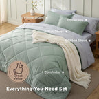 Bedsure Sage Green Twin Comforter Sets - 5 Pieces Reversible Twin Bedding Sets for College, Sage Green Extra Long Bed Set Twin with Comforters, Sheets, Pillowcase & Sham