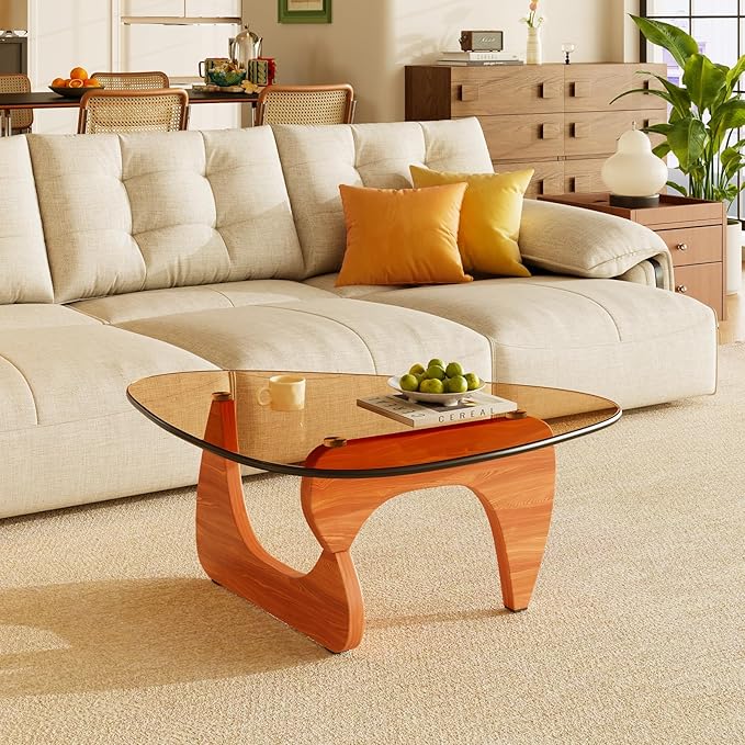 Coffee Tables Glass Small Farmhouse Coffee Table Mid-Century Modern Wood Center Table for Living Room, Walnut Brown, 45 Inch