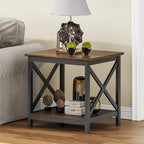 ChooChoo End Tables Set of 2, 24 Inch End Table with 2-Tier Storage Shelf, Side Table for Living Room, Wood Nightstand for Bedroom, Office, Painted Surface, Walnut