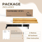 24'' Pine Wood Floating Shelves for Wall- Set of 2 - Rustic Wall Mounted Wooden Shelf for Stylish Home Décor - Natural Color - 24x6.5x1.25 Inches, 2pcs