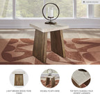 Signature Design by Ashley Brendalhouse Casual End Table with Faux Cement Top and Double Plinth Base, Solid Mango Wood, Melamine Laminate, Casually Cool Design, Light Brown & White