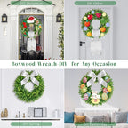 20''Boxwood Wreaths for Front Door,Artificial Spring Summer Wreath,Boxwood Wreaths with Sash,All Seasons Wreath for Farmhouse,Wedding,St Patrick's Day Decoration,Indoor & Outdoor