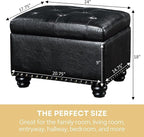 Convenience Concepts Designs4Comfort 5th Avenue Upholstered Storage Ottoman 24" - Contemporary Foot Stool and Seat with Hinged Lid for Living Room, Dining Room, Office, Den, Black Faux Leather