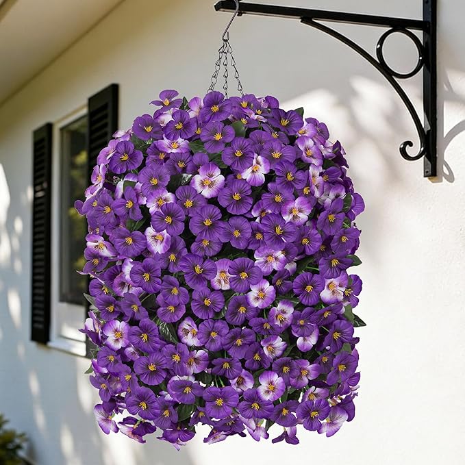 HyeFlora Artificial Flowers for Outdoors 2pcs Faux Silk Pansy Vines Lush UV Resistant Fake Hanging Flower Plants for Outside Porch Yard Patio Window Box (Red)