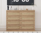 47 Inch Rattan 8 Drawer Dresser, Modern Farmhouse Chest of Drawers, Tv Stand Dresser Accent Furniture for Living Room, Bedroom, Entryway